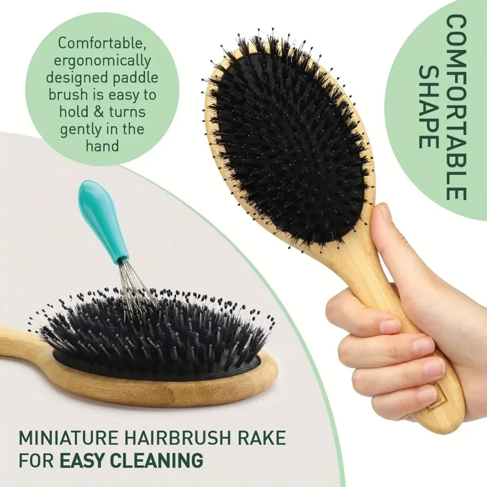 Bamboo Hair Brush – Wide-Tooth Detangler & Scalp Massager
