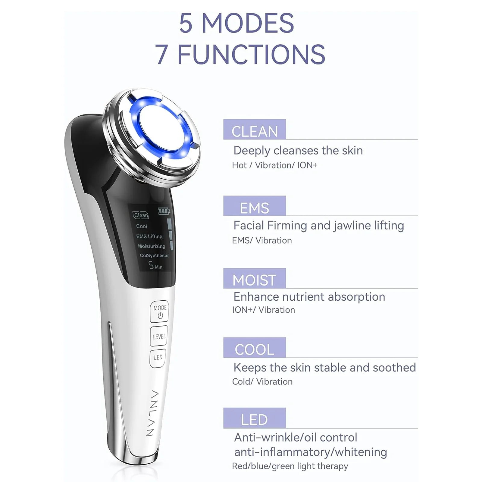 ANLAN EMS Facial Massager – LED Light Therapy & Hot/Cold Skincare Device