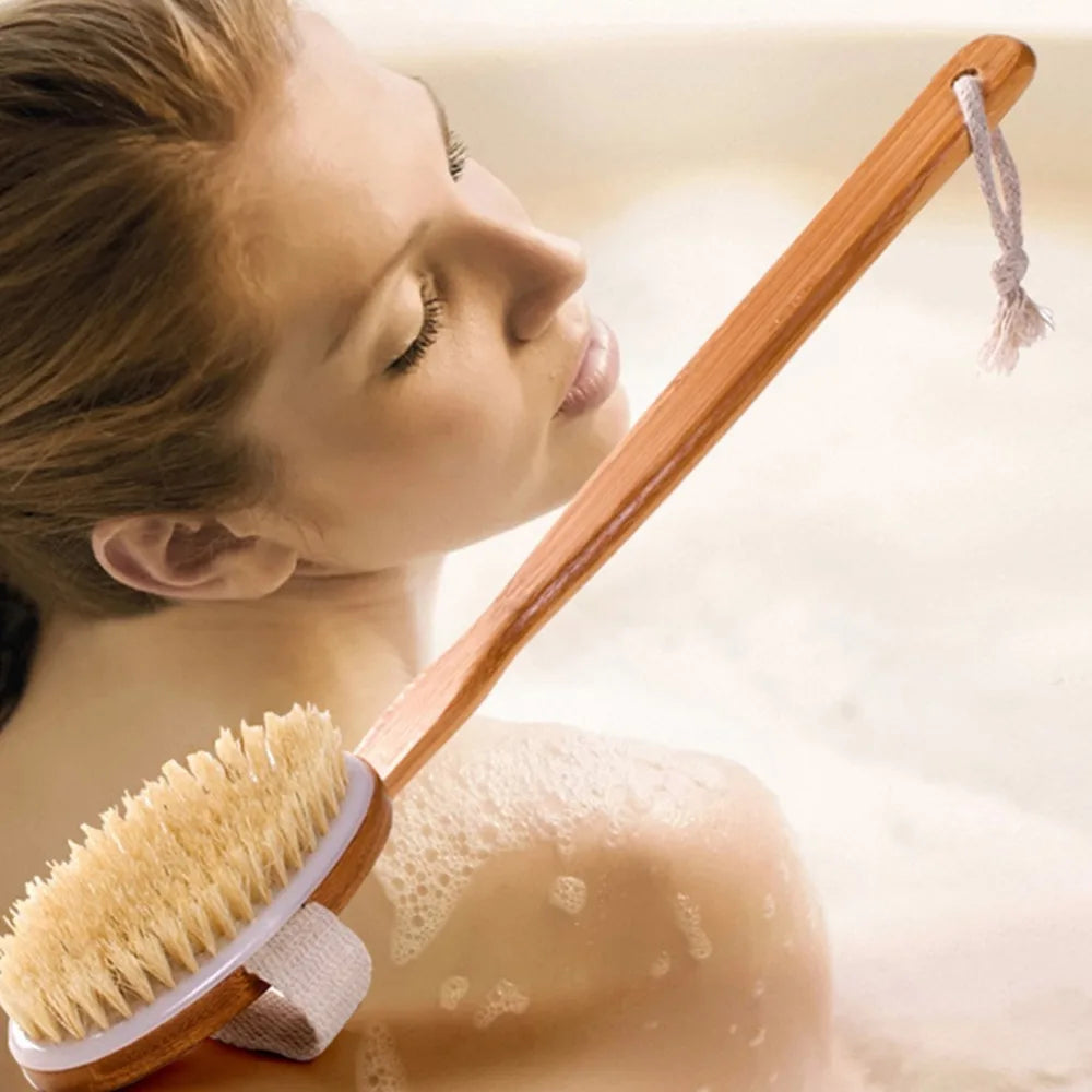Natural Bath Brush – Long Handle Shower Scrubber for Deep Cleansing