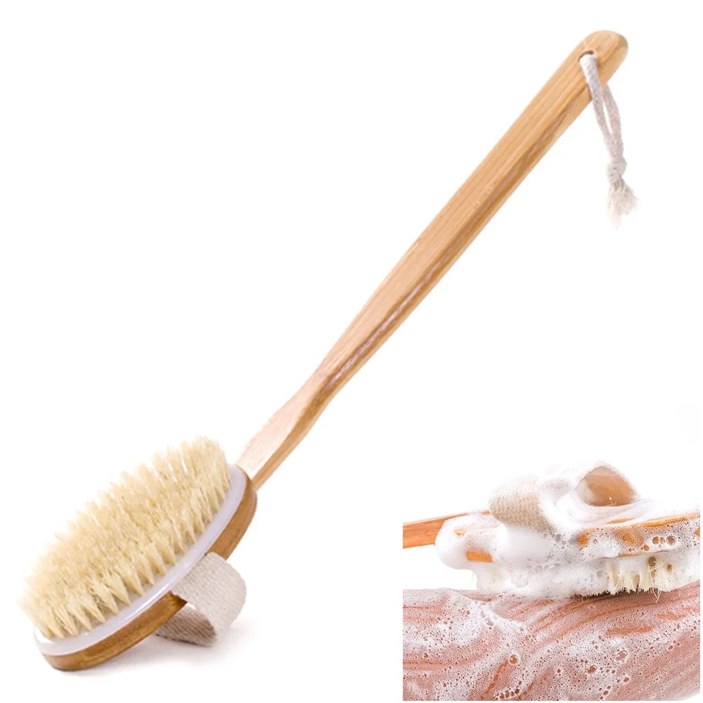 Natural Bath Brush – Long Handle Shower Scrubber for Deep Cleansing