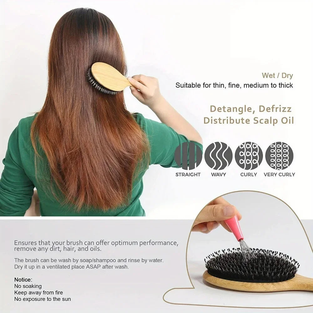 Bamboo Hair Brush – Wide-Tooth Detangler & Scalp Massager