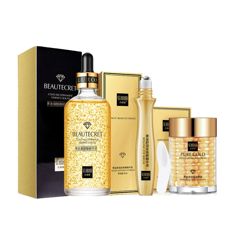 24K Gold Skincare Set – Niacinamide Anti-Aging Serum & Eye Cream