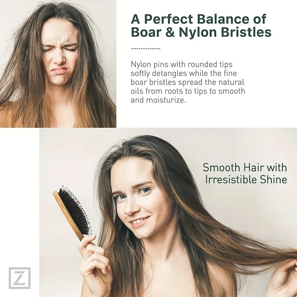 Bamboo Hair Brush – Wide-Tooth Detangler & Scalp Massager