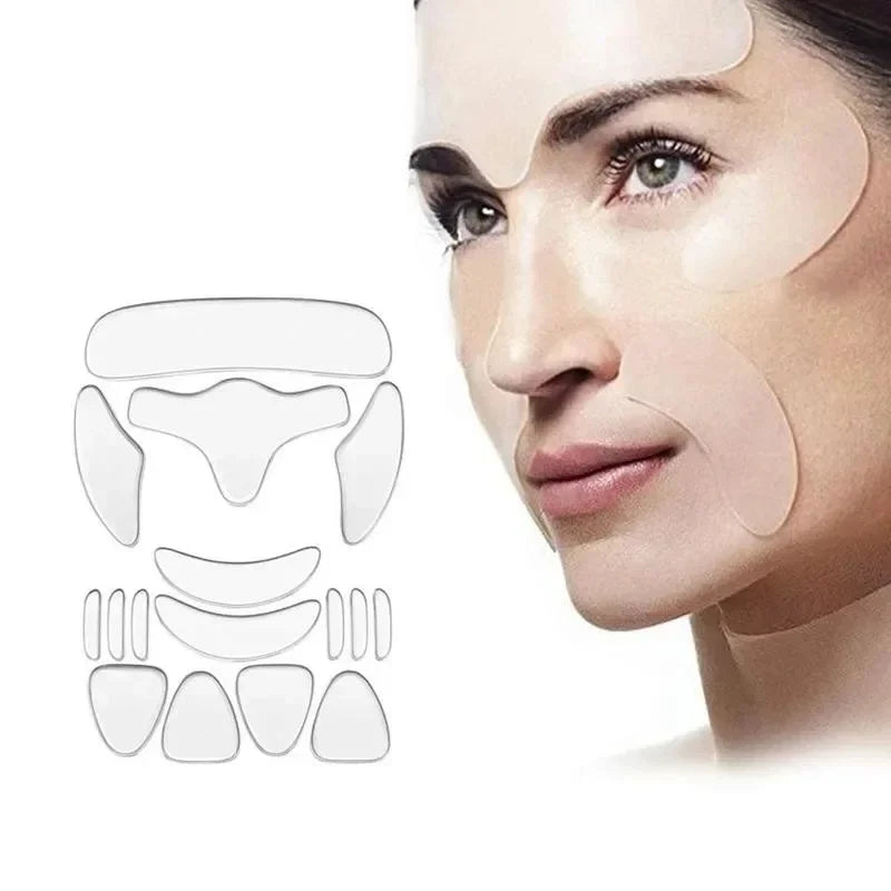 16-Piece Reusable Silicone Anti-Wrinkle Patches – Face, Forehead & Neck Lifting Pads