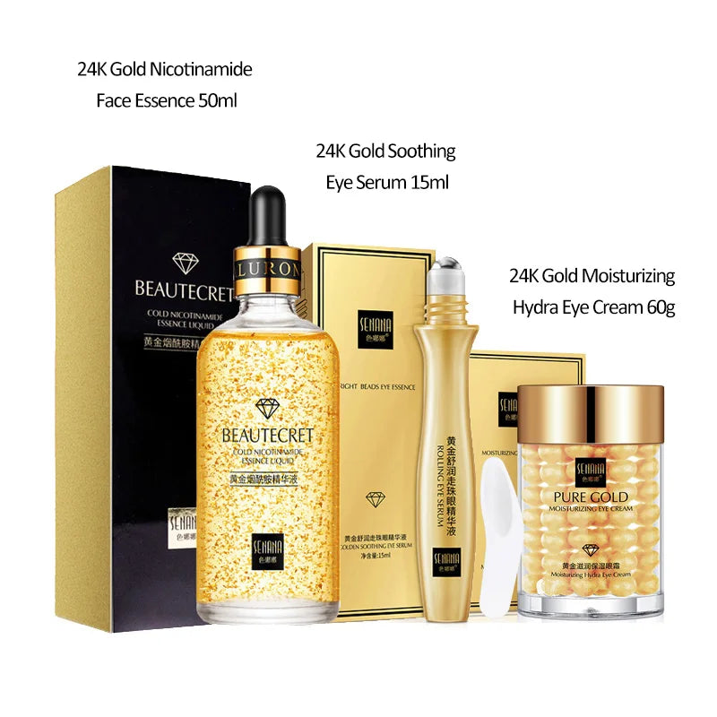 24K Gold Skincare Set – Niacinamide Anti-Aging Serum & Eye Cream