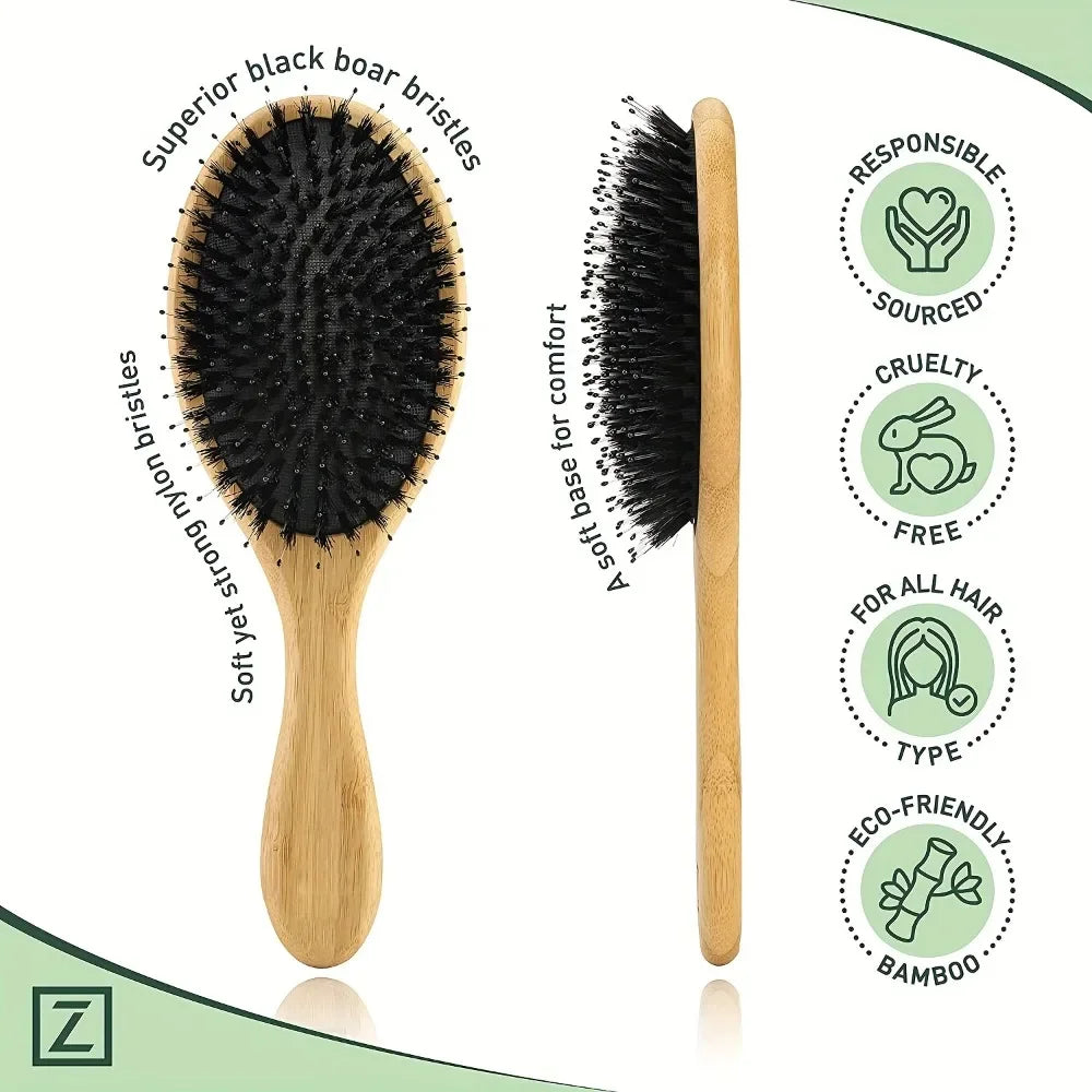 Bamboo Hair Brush – Wide-Tooth Detangler & Scalp Massager