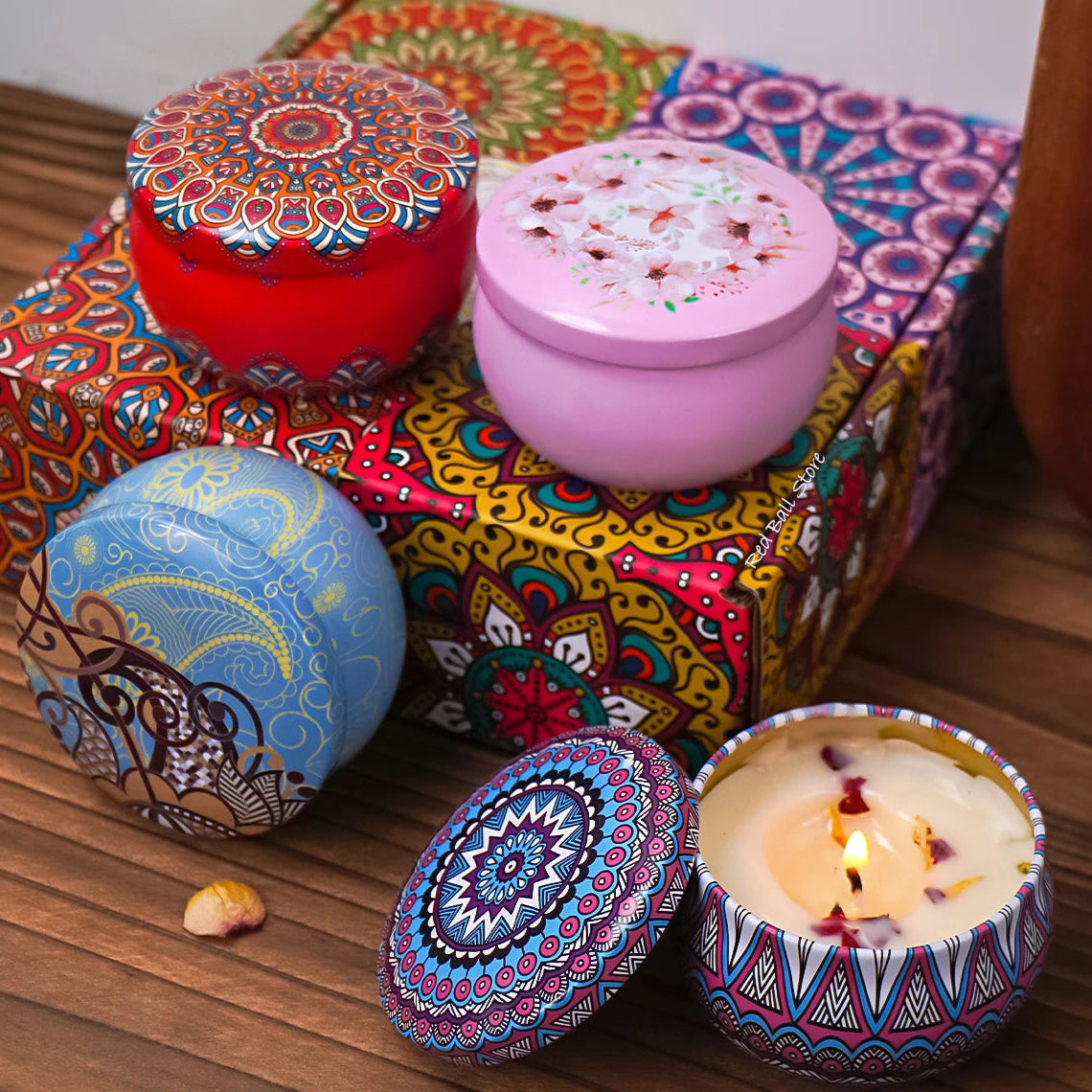 4-Piece Scented Soy Candle Set – Romantic Crystal & Flower Glow