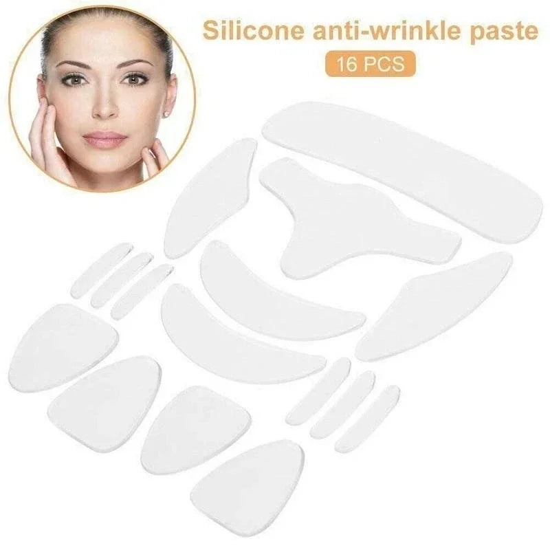 16-Piece Reusable Silicone Anti-Wrinkle Patches – Face, Forehead & Neck Lifting Pads