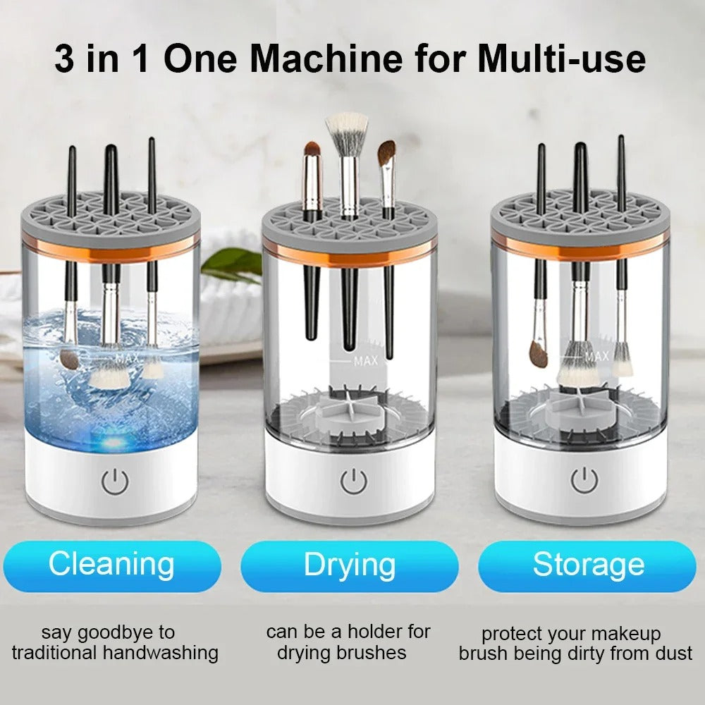 USB Electric Makeup Brush Cleaner – Portable 3-in-1 Washer, Dryer & Storage Rack
